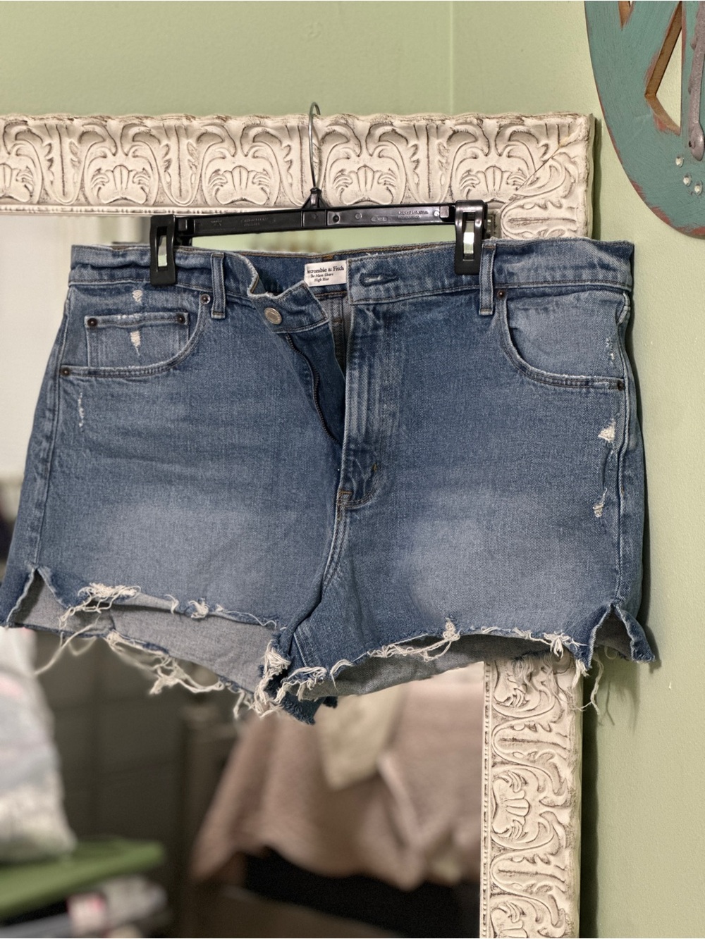 Abercrombie & Fitch Distressed Mid-Blue Denim Cutoff Shorts